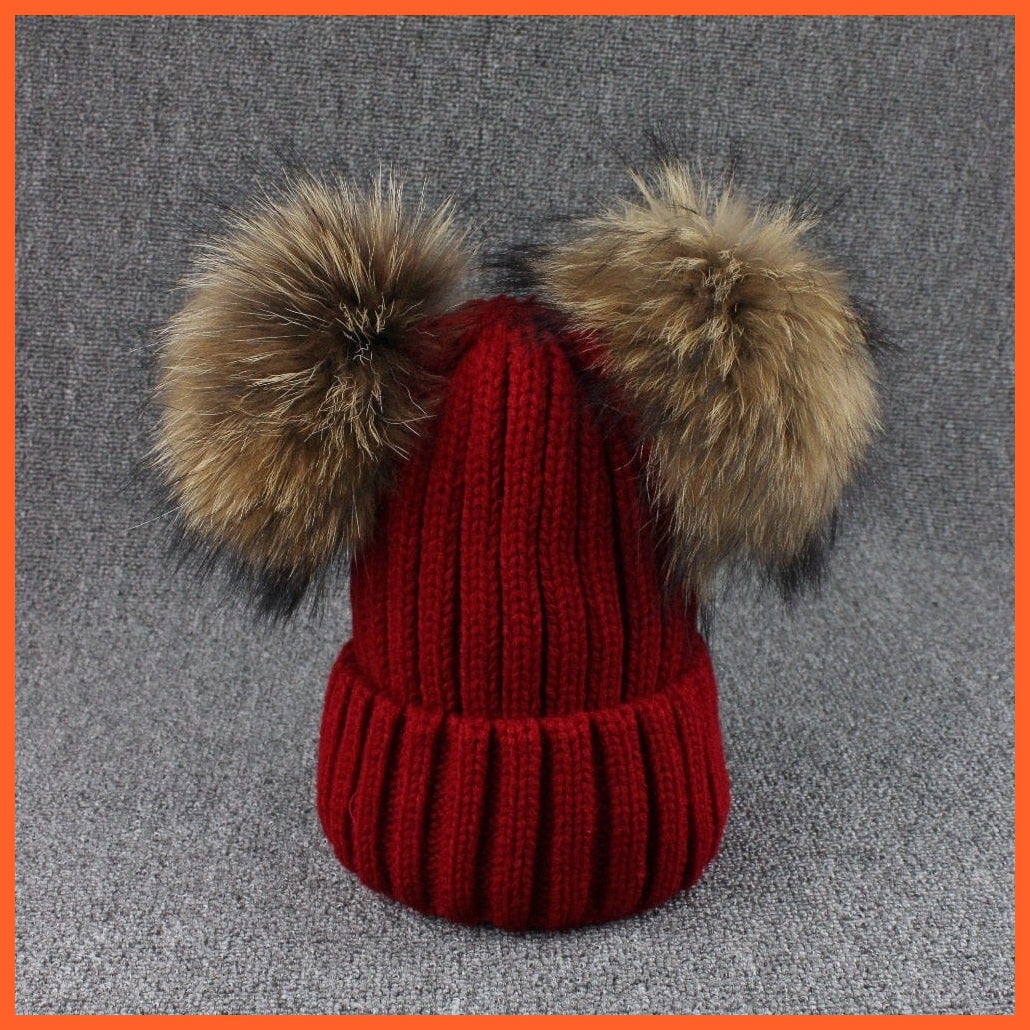 Mink Fur Ball Caps Pom Poms Winter Hat For Women | Girls Wool Hat Knitted Cotton Beanies Cap Brand New Thick Caps | whatagift.com.au.