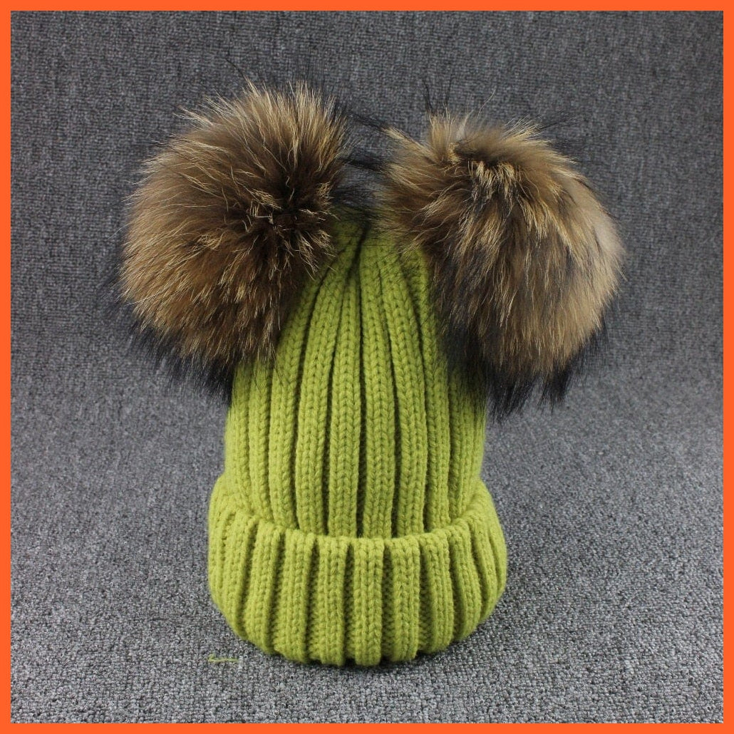 Mink Fur Ball Caps Pom Poms Winter Hat For Women | Girls Wool Hat Knitted Cotton Beanies Cap Brand New Thick Caps | whatagift.com.au.