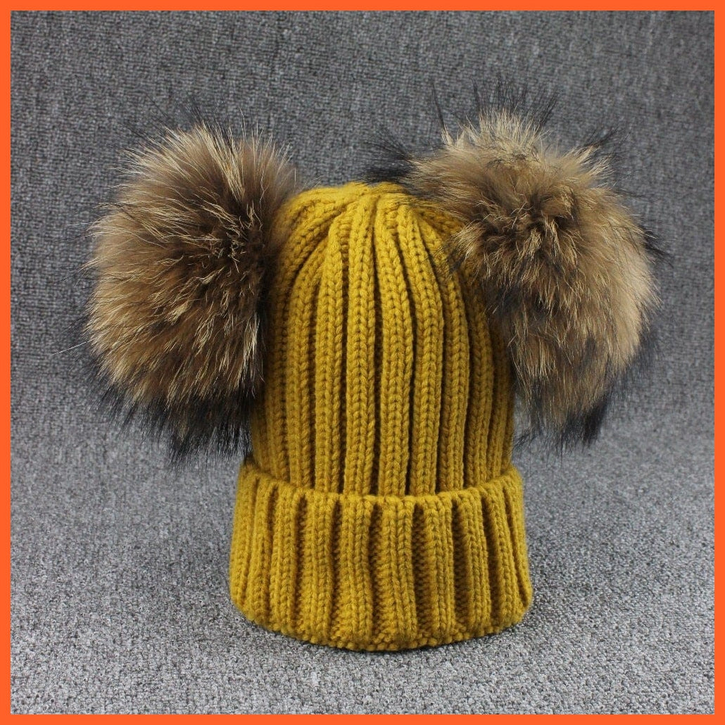 Mink Fur Ball Caps Pom Poms Winter Hat For Women | Girls Wool Hat Knitted Cotton Beanies Cap Brand New Thick Caps | whatagift.com.au.