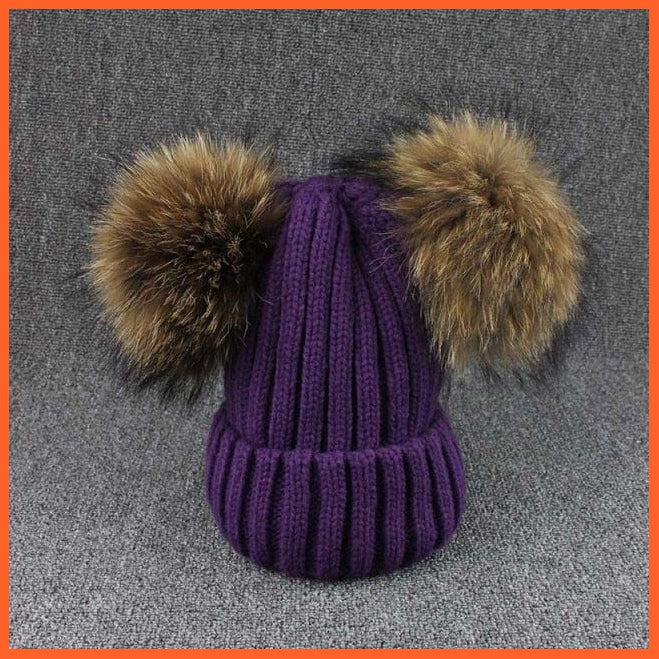 Mink Fur Ball Caps Pom Poms Winter Hat For Women | Girls Wool Hat Knitted Cotton Beanies Cap Brand New Thick Caps | whatagift.com.au.