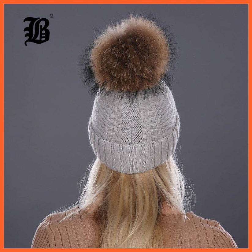 Real Mink Fur Pom Poms Winter Hat | Womens Knitted Wool Hats  Beanie  Brand New Thick Bonnet Caps | whatagift.com.au.