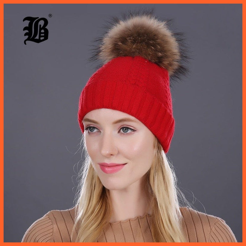 Real Mink Fur Pom Poms Winter Hat | Womens Knitted Wool Hats  Beanie  Brand New Thick Bonnet Caps | whatagift.com.au.