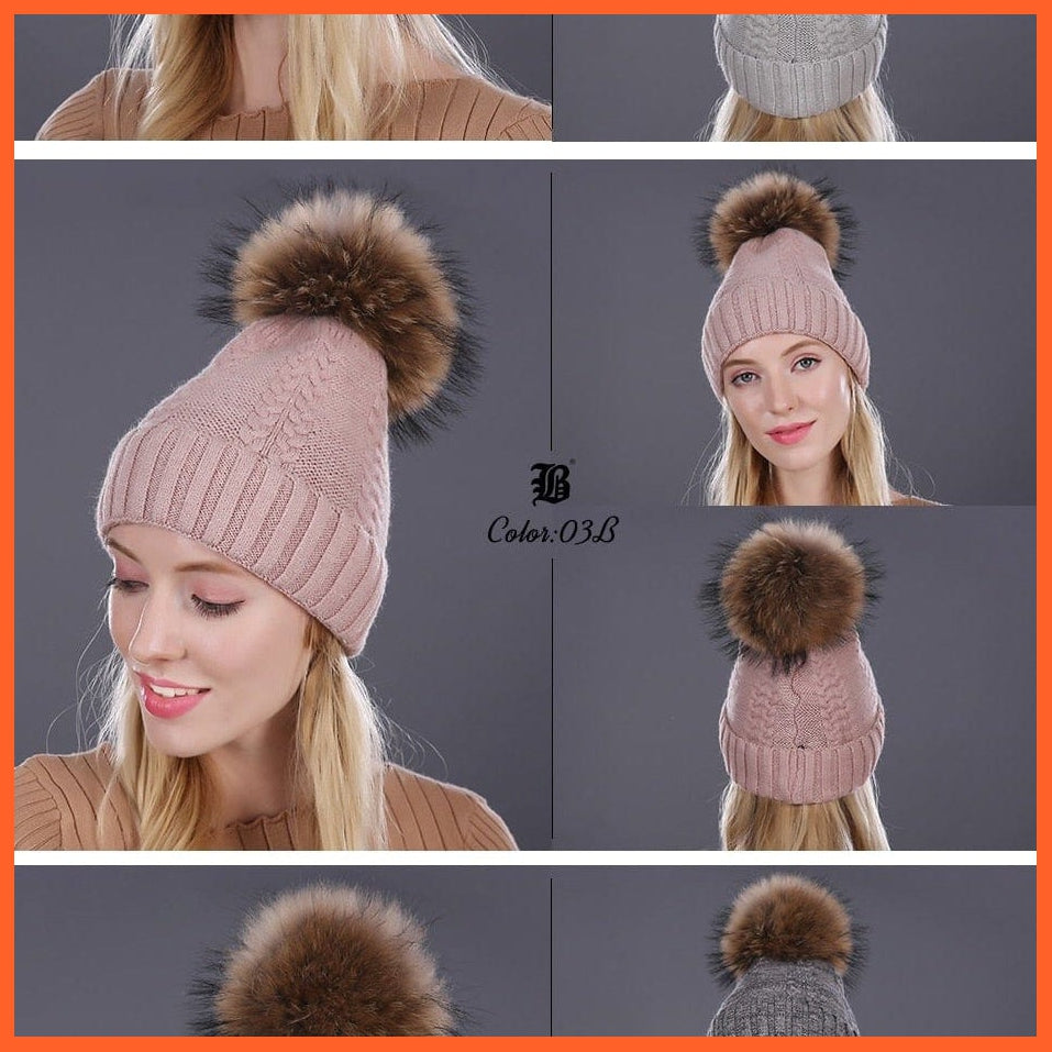 Real Mink Fur Pom Poms Winter Hat | Womens Knitted Wool Hats  Beanie  Brand New Thick Bonnet Caps | whatagift.com.au.