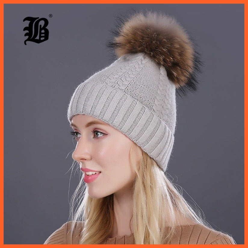 Real Mink Fur Pom Poms Winter Hat | Womens Knitted Wool Hats  Beanie  Brand New Thick Bonnet Caps | whatagift.com.au.