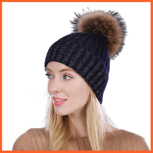 Real Mink Fur Pom Poms Winter Hat | Womens Knitted Wool Hats  Beanie  Brand New Thick Bonnet Caps | whatagift.com.au.