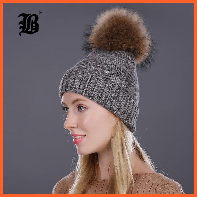 Real Mink Fur Pom Poms Winter Hat | Womens Knitted Wool Hats  Beanie  Brand New Thick Bonnet Caps | whatagift.com.au.