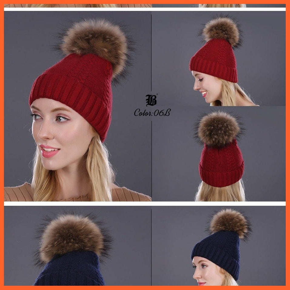 Real Mink Fur Pom Poms Winter Hat | Womens Knitted Wool Hats  Beanie  Brand New Thick Bonnet Caps | whatagift.com.au.