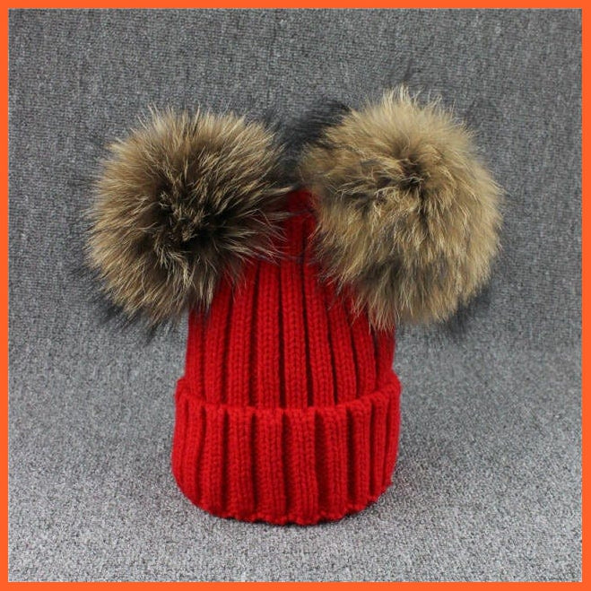 Mink Fur Ball Caps Pom Poms Winter Hat For Women | Girls Wool Hat Knitted Cotton Beanies Cap Brand New Thick Caps | whatagift.com.au.