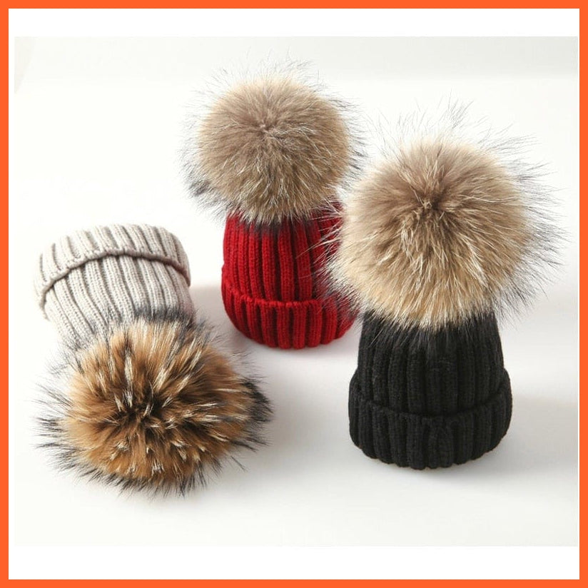 Winter Brand Kids Fur Pom Poms Hats |  Winter Hat For Women Hat Knitted Beanies Cap Hat Thick Women Skullies Beanies | whatagift.com.au.