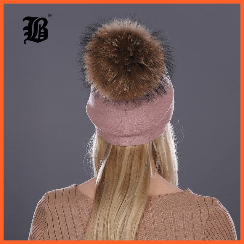 Winter Hat For Women | Rabbit Fur Wool Knitted Hat Beanies Real Mink Fur Pom Poms Rhinestone Skullies Girls Hats | whatagift.com.au.