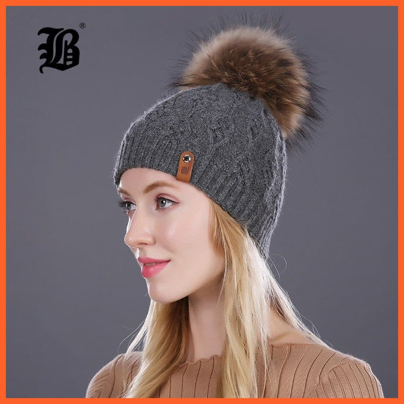 Winter Hats For Women | Pom Poms Real Mink Fur Wool Knitted Hat | Beanie New Thick Keep Warm Fashion Branded Hats | whatagift.com.au.