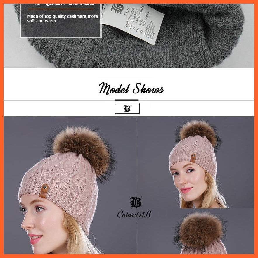 Winter Hats For Women | Pom Poms Real Mink Fur Wool Knitted Hat | Beanie New Thick Keep Warm Fashion Branded Hats | whatagift.com.au.