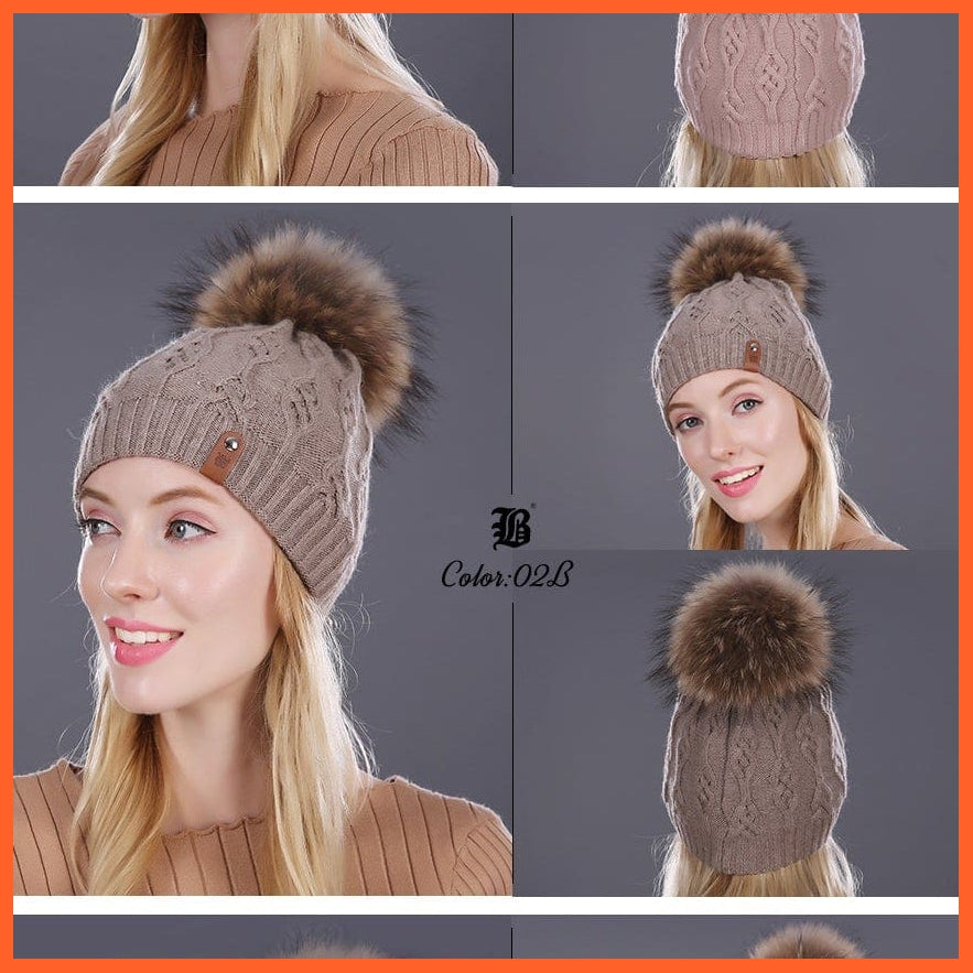 Winter Hats For Women | Pom Poms Real Mink Fur Wool Knitted Hat | Beanie New Thick Keep Warm Fashion Branded Hats | whatagift.com.au.