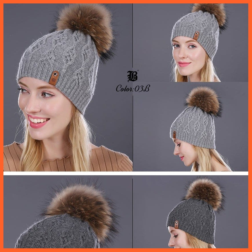 Winter Hats For Women | Pom Poms Real Mink Fur Wool Knitted Hat | Beanie New Thick Keep Warm Fashion Branded Hats | whatagift.com.au.
