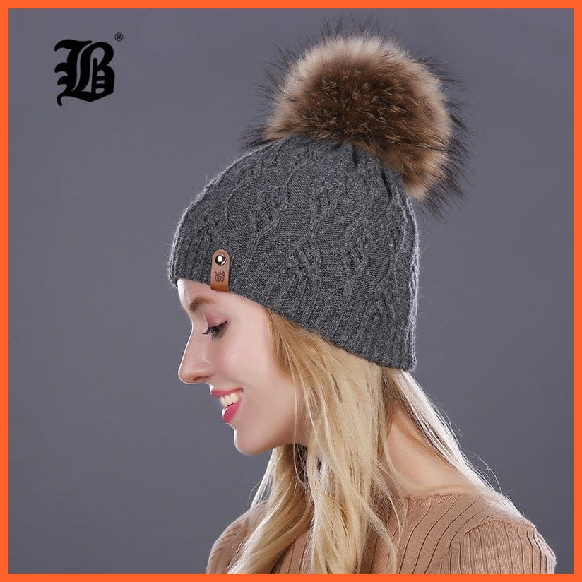 Winter Hats For Women | Pom Poms Real Mink Fur Wool Knitted Hat | Beanie New Thick Keep Warm Fashion Branded Hats | whatagift.com.au.