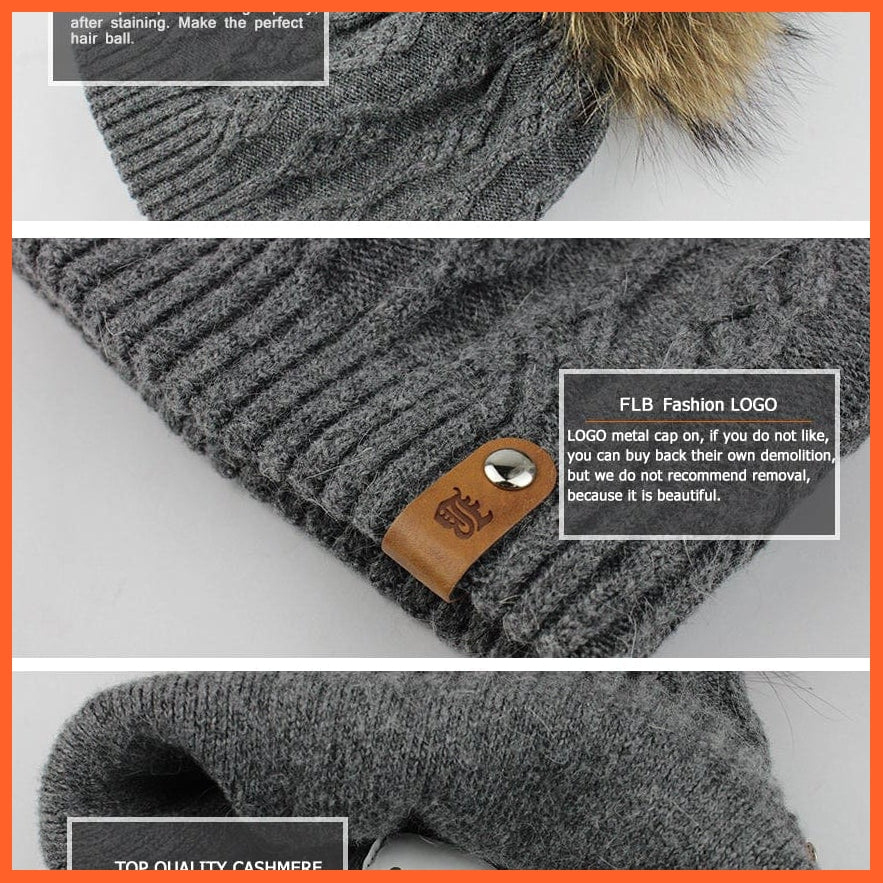 Winter Hats For Women | Pom Poms Real Mink Fur Wool Knitted Hat | Beanie New Thick Keep Warm Fashion Branded Hats | whatagift.com.au.