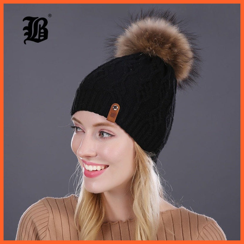 Winter Hats For Women | Pom Poms Real Mink Fur Wool Knitted Hat | Beanie New Thick Keep Warm Fashion Branded Hats | whatagift.com.au.