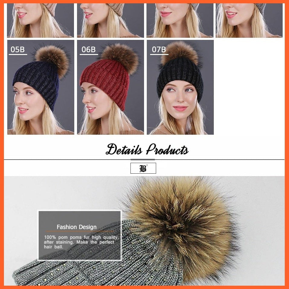 Winter Knitted Wool Hat For Women  | Warm Casual Pom Pom  Skullies Beanie Caps Winter Brand  Fashion Hats | whatagift.com.au.