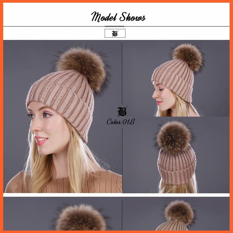 Winter Knitted Wool Hat For Women  | Warm Casual Pom Pom  Skullies Beanie Caps Winter Brand  Fashion Hats | whatagift.com.au.