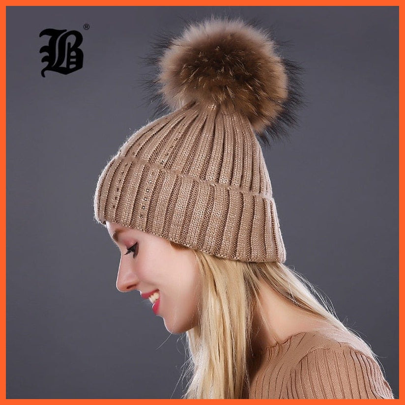 Winter Knitted Wool Hat For Women  | Warm Casual Pom Pom  Skullies Beanie Caps Winter Brand  Fashion Hats | whatagift.com.au.