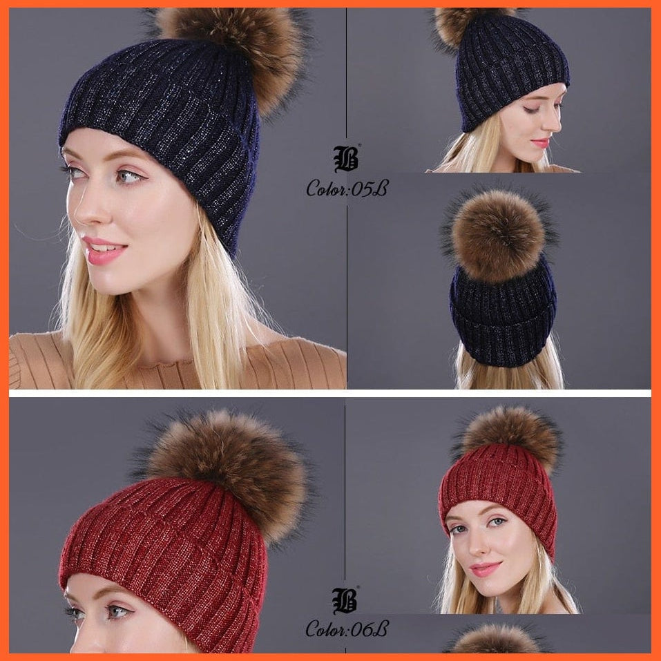 Winter Knitted Wool Hat For Women  | Warm Casual Pom Pom  Skullies Beanie Caps Winter Brand  Fashion Hats | whatagift.com.au.