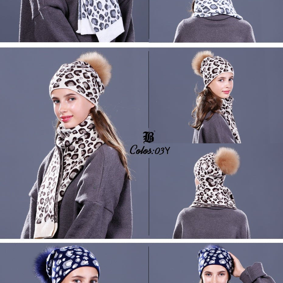 Woman Knit Beanie Hat And Scarf Set | Real Fox Fur Pompoms Hat High Quality Scarf For Winter Girls Women Hat Scarf Beanies | whatagift.com.au.