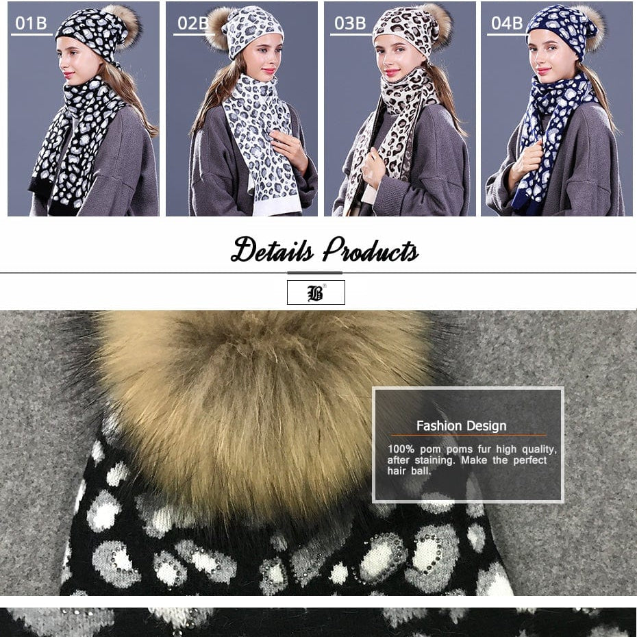 Woman Knit Beanie Hat And Scarf Set | Real Fox Fur Pompoms Hat High Quality Scarf For Winter Girls Women Hat Scarf Beanies | whatagift.com.au.