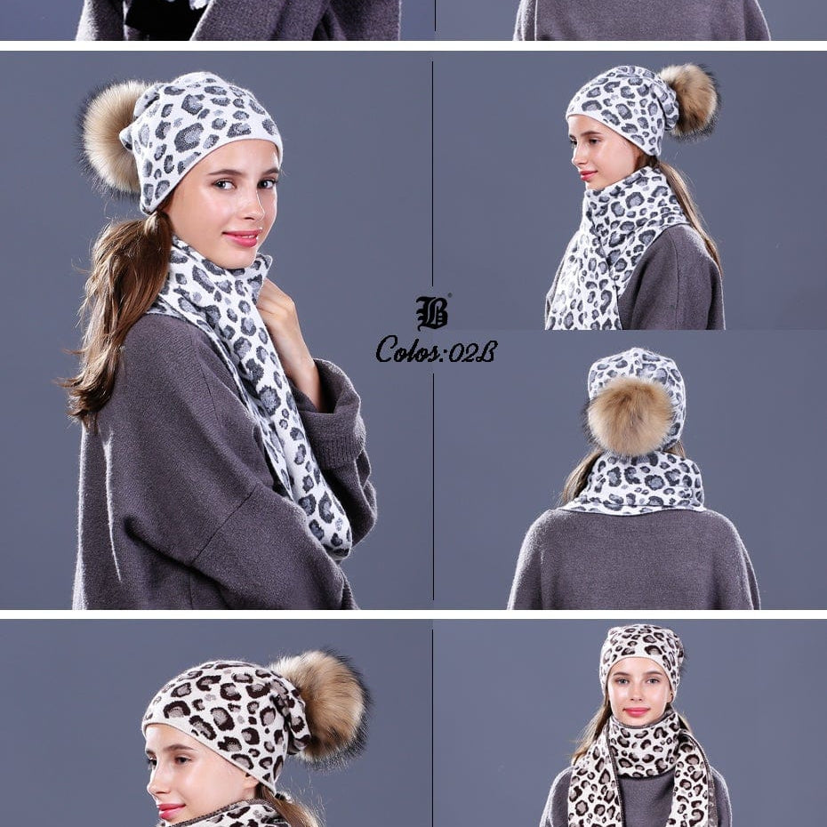 Woman Knit Beanie Hat And Scarf Set | Real Fox Fur Pompoms Hat High Quality Scarf For Winter Girls Women Hat Scarf Beanies | whatagift.com.au.