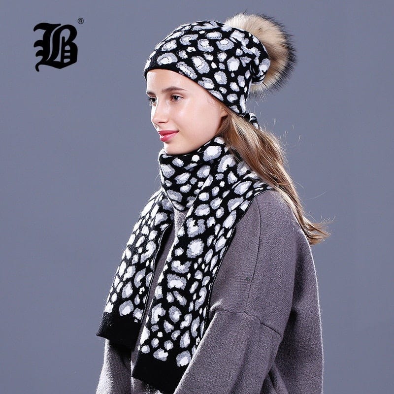 Woman Knit Beanie Hat And Scarf Set | Real Fox Fur Pompoms Hat High Quality Scarf For Winter Girls Women Hat Scarf Beanies | whatagift.com.au.