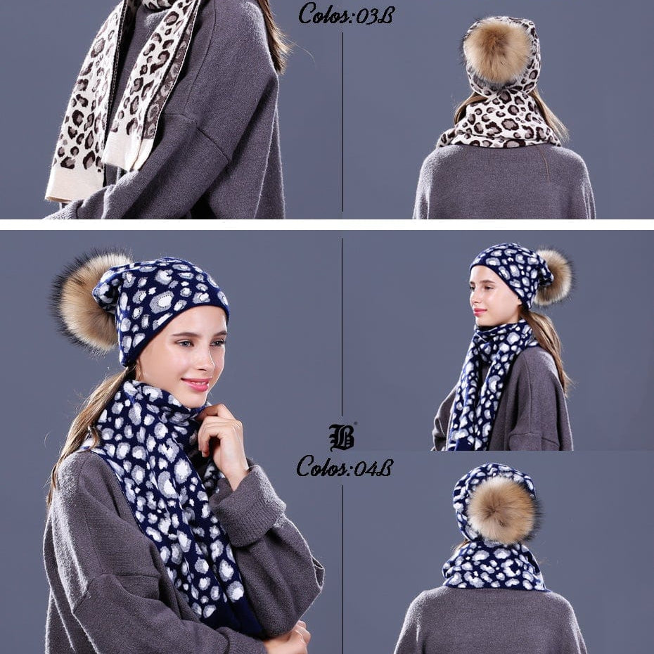 Woman Knit Beanie Hat And Scarf Set | Real Fox Fur Pompoms Hat High Quality Scarf For Winter Girls Women Hat Scarf Beanies | whatagift.com.au.