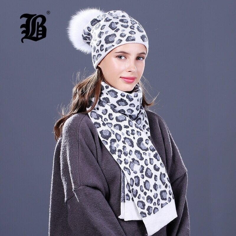 Woman Knit Beanie Hat And Scarf Set | Real Fox Fur Pompoms Hat High Quality Scarf For Winter Girls Women Hat Scarf Beanies | whatagift.com.au.