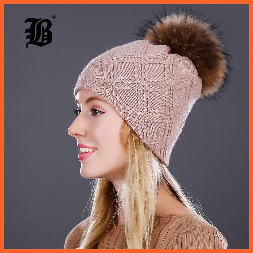 Women'S Winter Pompom Fur Silk Hats |  Beanies Female Decor Hat Wool Knitted Warm Caps Skullies Beanies | whatagift.com.au.