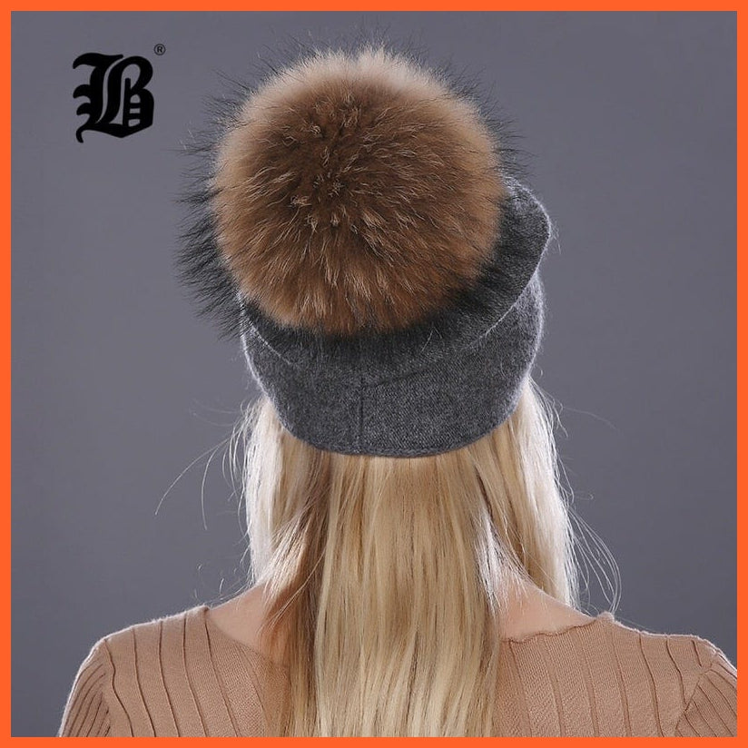 Women'S Winter Rabbit Fur Wool Flowers Style Knitted Hat | Female Mink Pom Pom Hats For Women Gorros Beanies | whatagift.com.au.