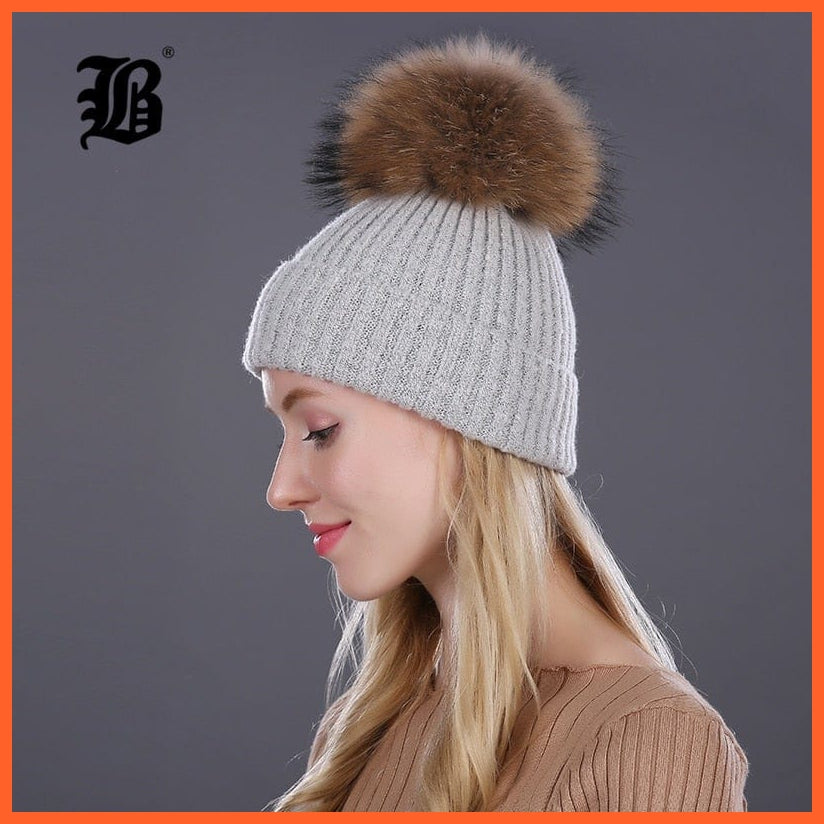 Women Winter Hats Real Mink Fur Pom Poms | Girls Hats Wool Knitted Beanies Cap Solid Colors Cap Female Causal Hats | whatagift.com.au.