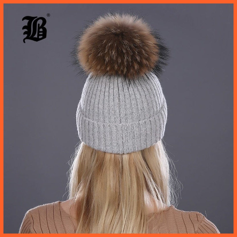 Women Winter Hats Real Mink Fur Pom Poms | Girls Hats Wool Knitted Beanies Cap Solid Colors Cap Female Causal Hats | whatagift.com.au.