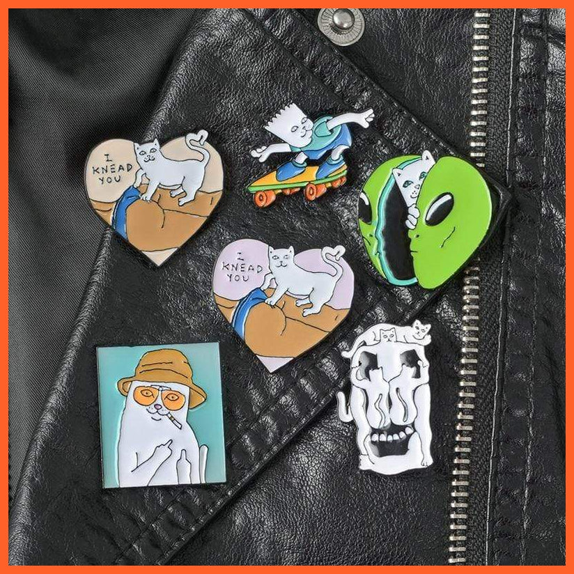 Beautiful Brooches | Funny Sphynx Cats Brooch Modeling Smoking Thinking Skateboarding Cat Heart-Shaped Animated Badge Pin | whatagift.com.au.
