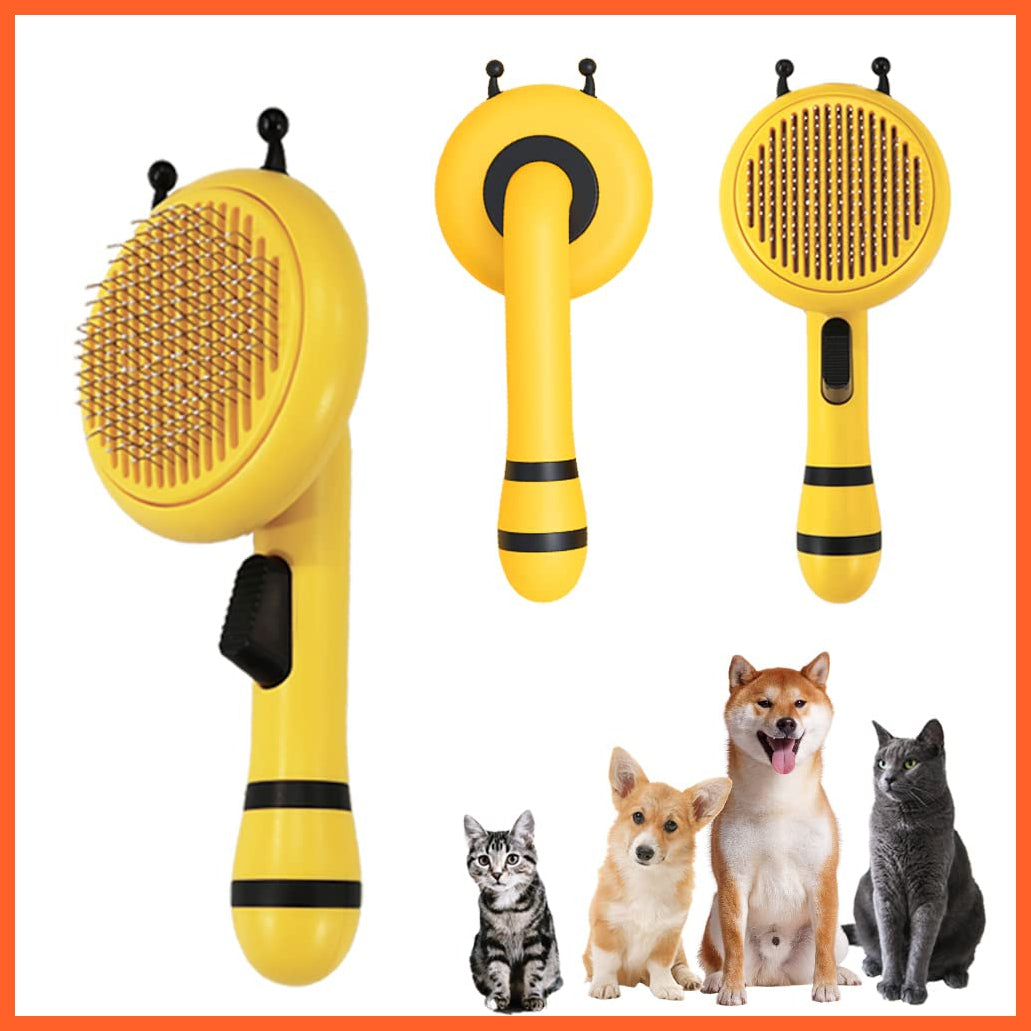 whatagift.com.au Bee yellow Pumpkin Self Cleaning Pet Brush for Shedding Dog Cat | Grooming Comb Removes Loose Underlayers and Tangled Hair