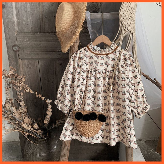 whatagift.com.au Beige / 4T / China Spring Autumn Long Sleeve Floral Dress For Girls