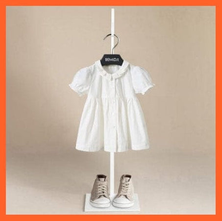 whatagift.com.au Beige / 52cm  Newborn White Doll Lapel Short-Sleeved Cotton Dress For Children