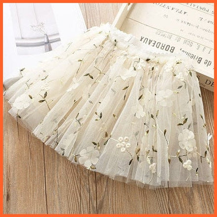 whatagift.com.au Beige / 5T Flower Embroidery Mesh skirts for Girls
