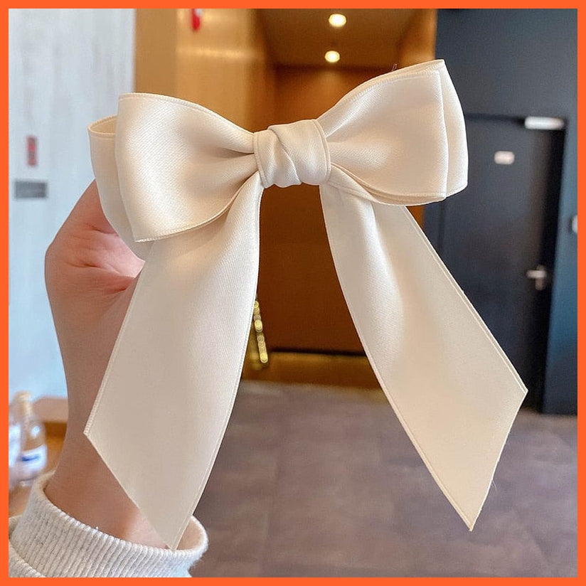 whatagift.com.au Beige Elegant Ribbon Bow Hair Clip | Cute Hair Bows Hairpins For Women Accessories