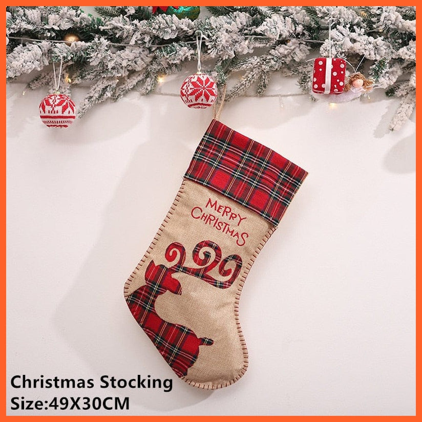 whatagift.com.au beige elk Navidad Christmas Stocking Santa Sacks Gift Christmas Decorations for Home Candy Bag Hanging Xmas Tree Ornament New Year 2023