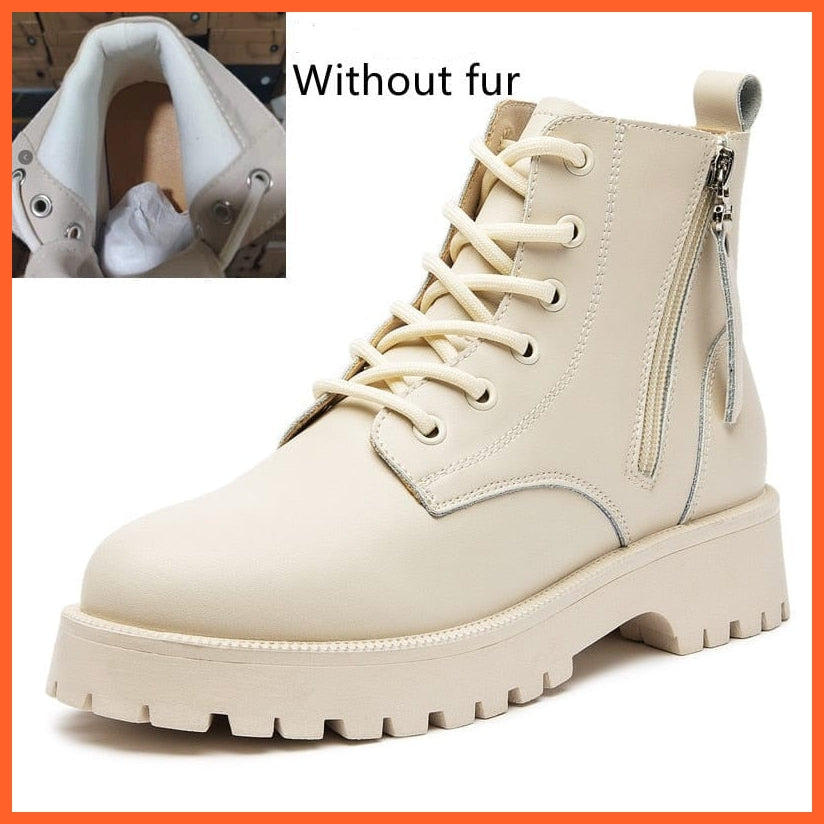 whatagift.com.au beige no fur / 34 Genuine Leather Double Zipper Boots For Women