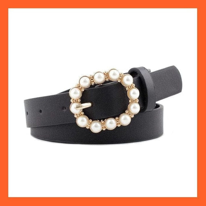 whatagift.com.au belt 12 black gr 1k pearl / 105CM Women Pu Leather Belt 66 Styles Metal Buckle Waistband