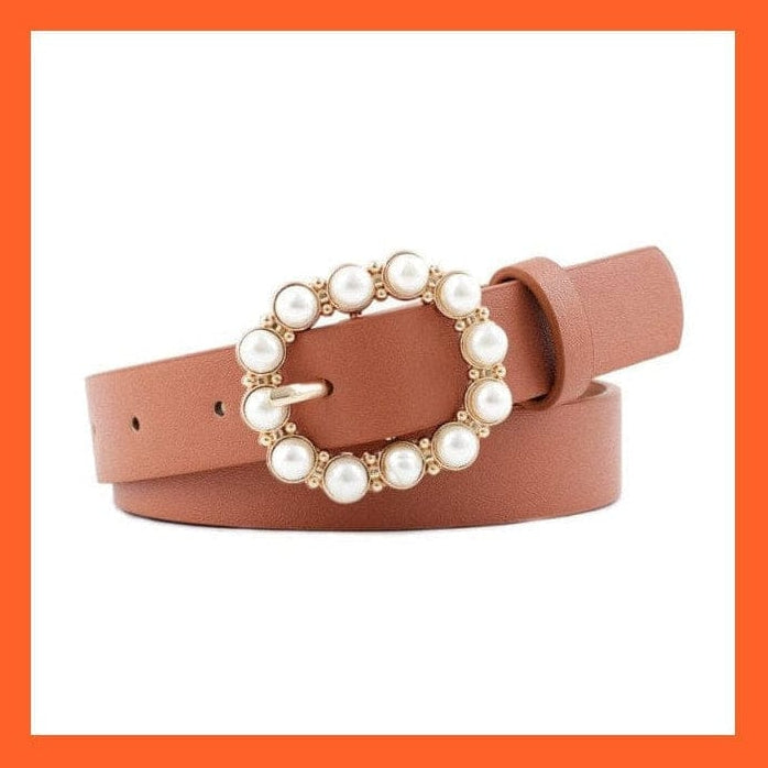 whatagift.com.au belt 12 brown gr 1k pearl / 105CM Women Pu Leather Belt 66 Styles Metal Buckle Waistband