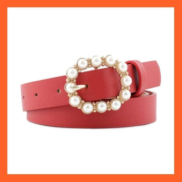 whatagift.com.au belt 12 red gr 1k pearl / 105CM Women Pu Leather Belt 66 Styles Metal Buckle Waistband