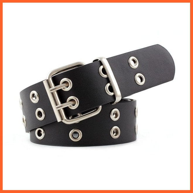 Punk Pu Leather Waist Belt With Double Pin Buckle Black | whatagift.com.au.