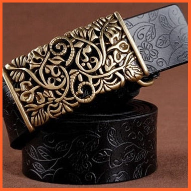 Vintage Women Leather Belt Genuine Cowskin Floral Curved Buckle Belts | whatagift.com.au.