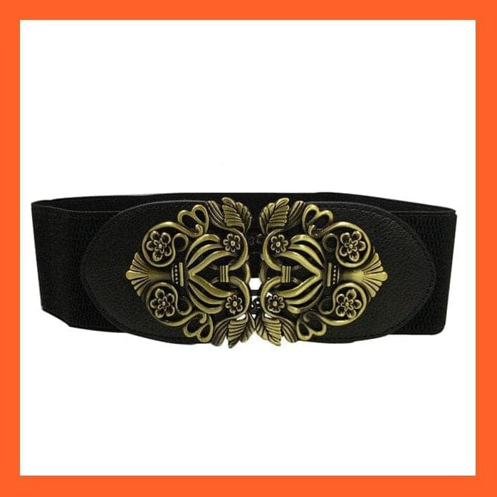 whatagift.com.au Belt Black Bronze Women Elastic Wide Belt Thick Vintage Totem Print Leather Waist Belt