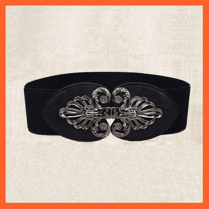 whatagift.com.au Belt Black  Gun black Women Elastic Wide Belt Thick Vintage Totem Print Stretch Leather Waist Belt